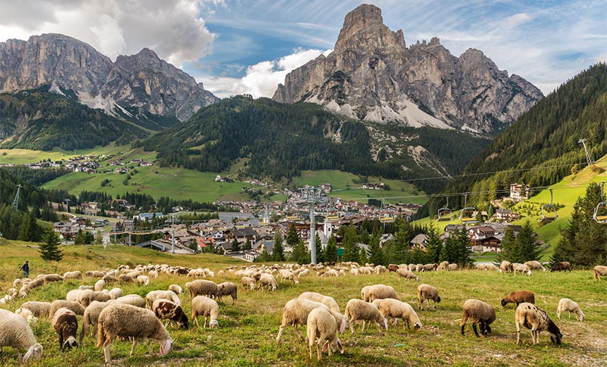 Pascolo di pecore vicino a Corvara